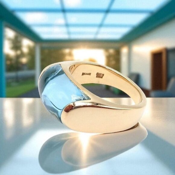 Authentic Bulgari Bvlgari Tronchetto 18k Yellow Gold Blue Topaz Ring sz 5.5 - Picture 2 of 11